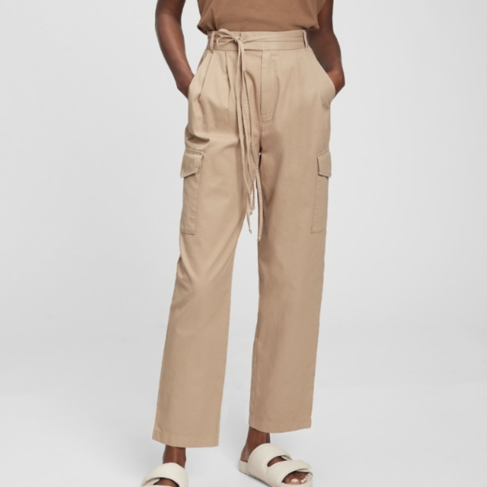 GAP High Rise Brown Pleated Cargo Pants Trousers Sz 6 Casual Cottagecore Fall